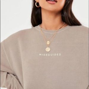 Missguided Sand washed logo crew neck